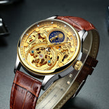 Pirogue Leather Automatic Moonphase Gold Trim