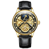 Pirogue II Leather Automatic Moonphase Gold/Black Trim