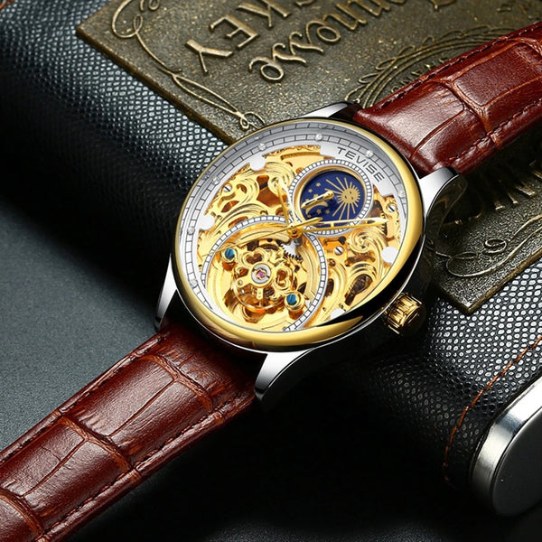 Pirogue Leather Automatic Moonphase White Trim