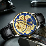 Pirogue Leather Automatic Moonphase Gold/Blue Trim