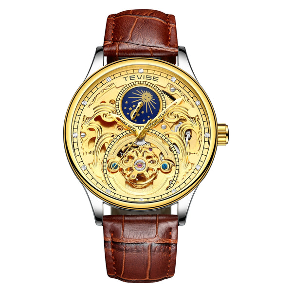 Pirogue Leather Automatic Moonphase Gold Trim