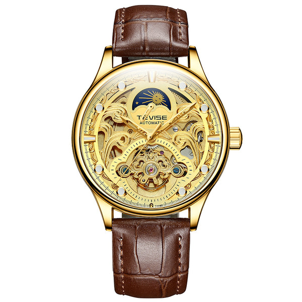 Pirogue II Leather Automatic Moonphase Gold/Gold Trim