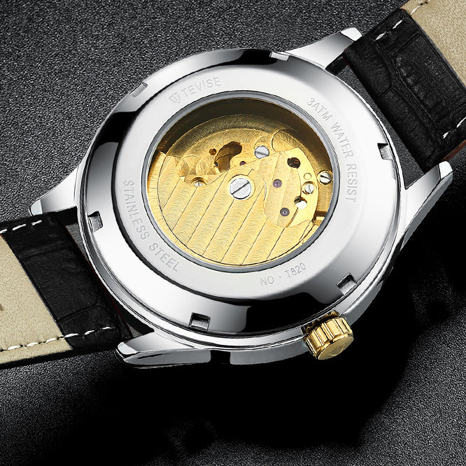 Pirogue II Leather Automatic Moonphase Silver/Gold/Gold Trim
